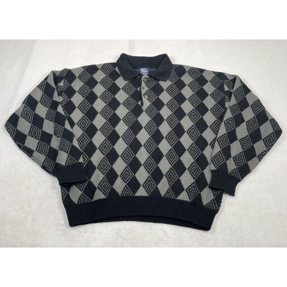 VTintage John Blair Pullover 1/4 Button Knit Collared Sweater Large Coogi Style - Picture 1 of 11